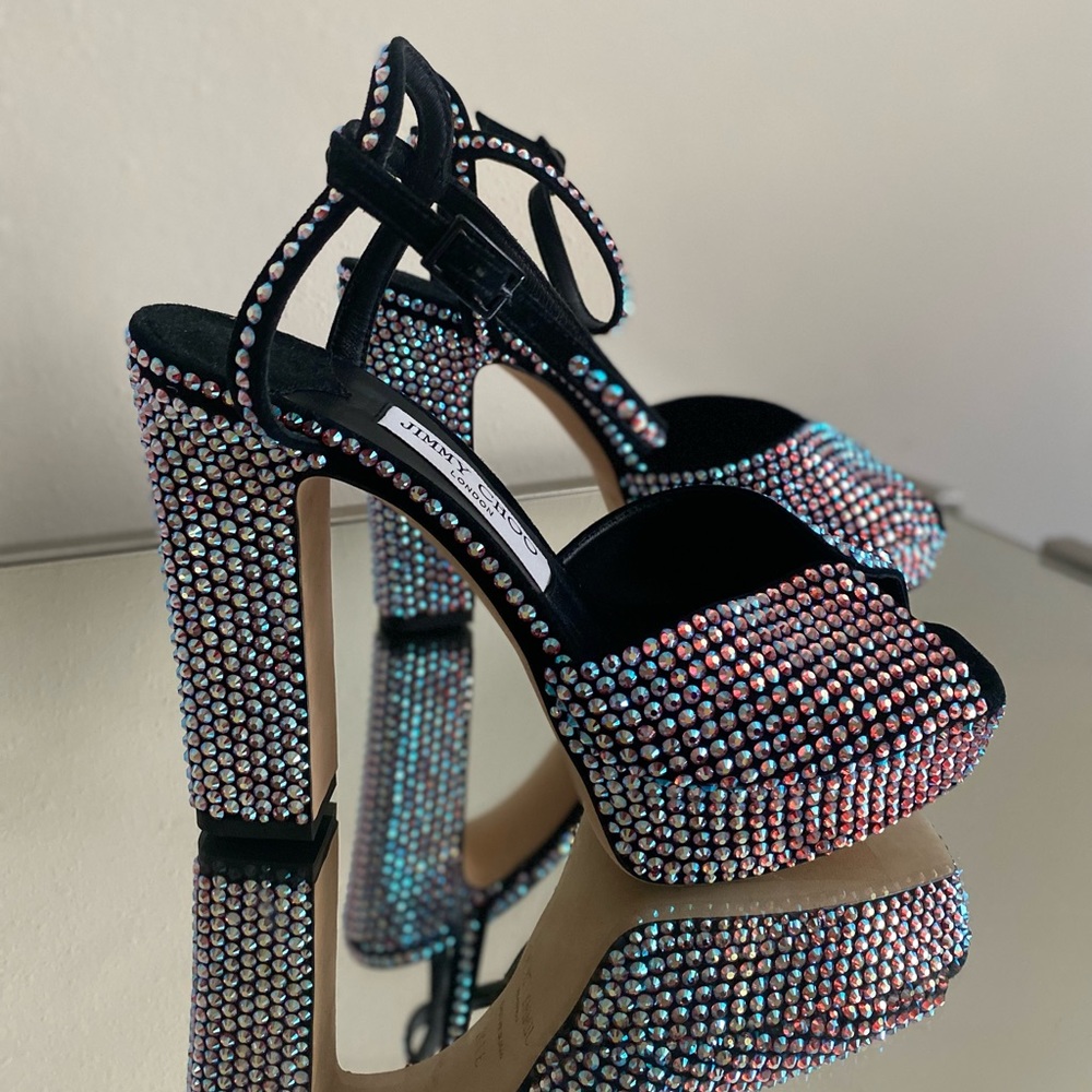 New Jimmy Choo Sacaria 120 Embellished Platform High Sandals $2,150 37.5 - Picture 13 of 13